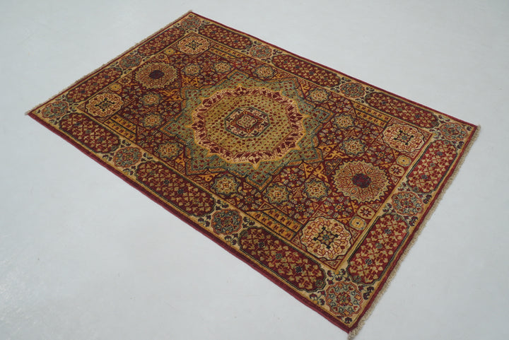 3x5 Red Mamluk Turkish Hand knotted Medallion Rug