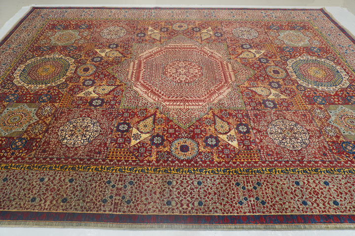 10x14 Red Mamluk Turkish Hand knotted Medallion Rug - Yildiz Rugs