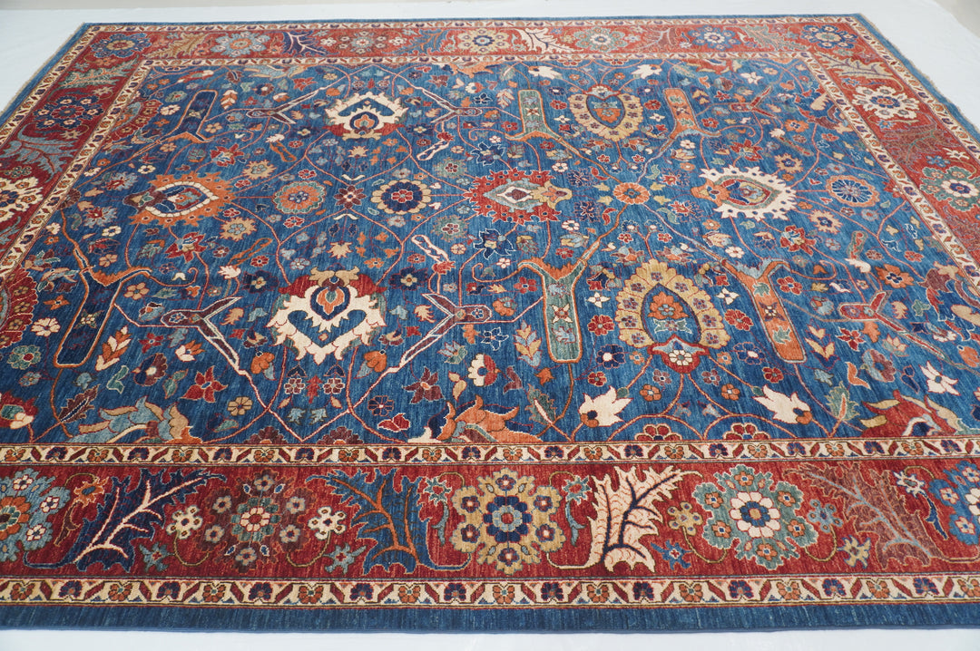 9x12 Blue Serapi Afghan Hand knotted Oriental Rug - Yildiz Rugs