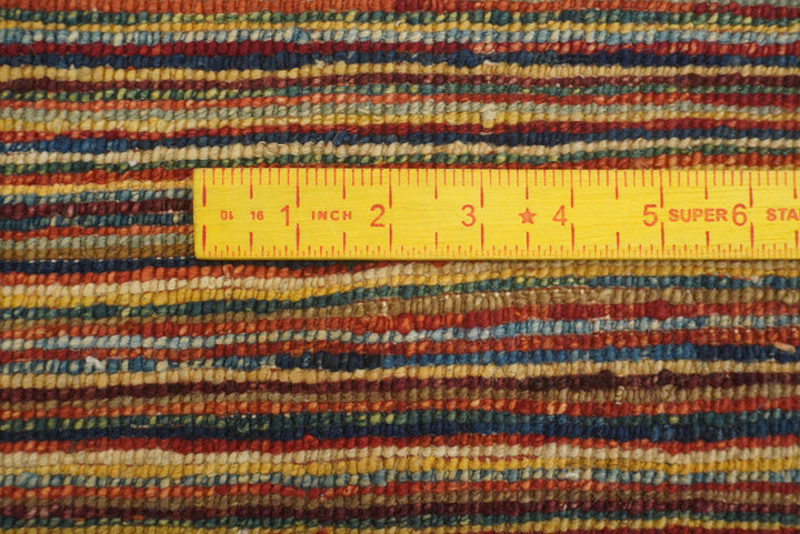 4x19 Multicolor Striped Afghan Hand Knotted Wide Runner Rug - Yildiz Rugs