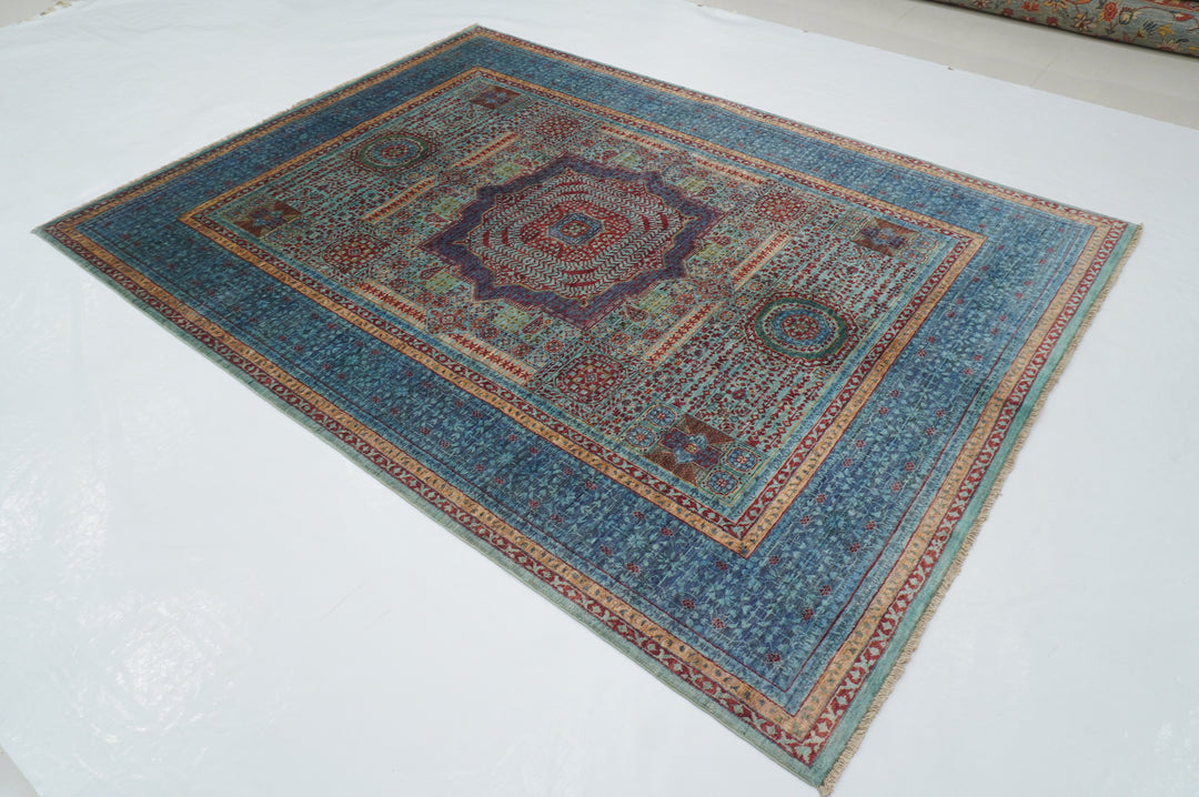 6x8 Blue Mamluk Turkish Hand Knotted Medallion Rug - Yildiz Rugs