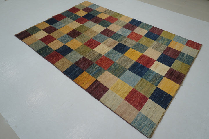 5x8 Checkered Multicolor Gabbeh hand knotted Rug