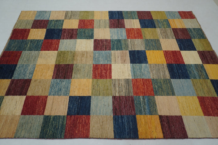 5x8 Checkered Multicolor Gabbeh hand knotted Rug