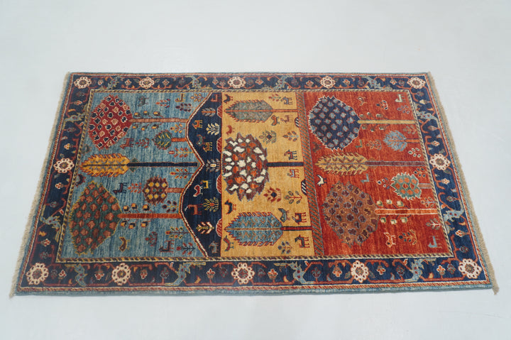 3x5 Blue Gabbeh Tree of life Afghan Hand knotted Rug - Yildiz Rugs