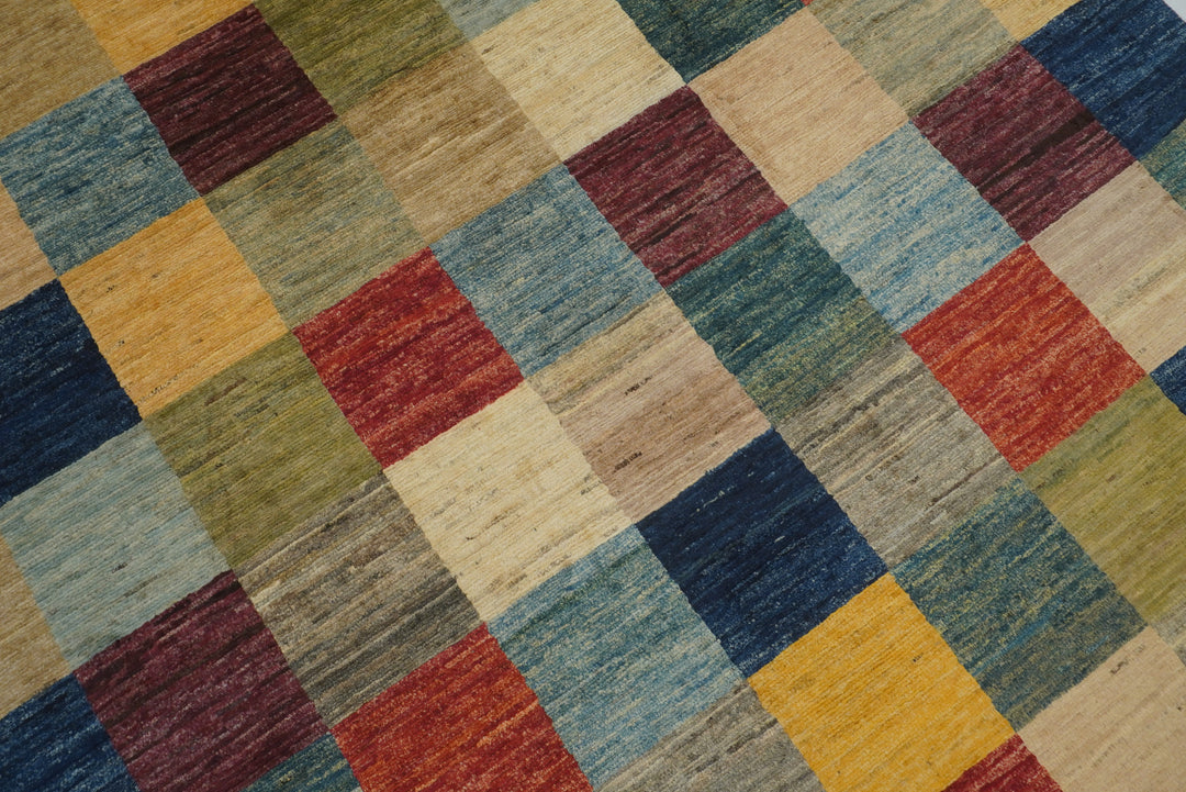 5x8 Checkered Multicolor Gabbeh hand knotted Rug