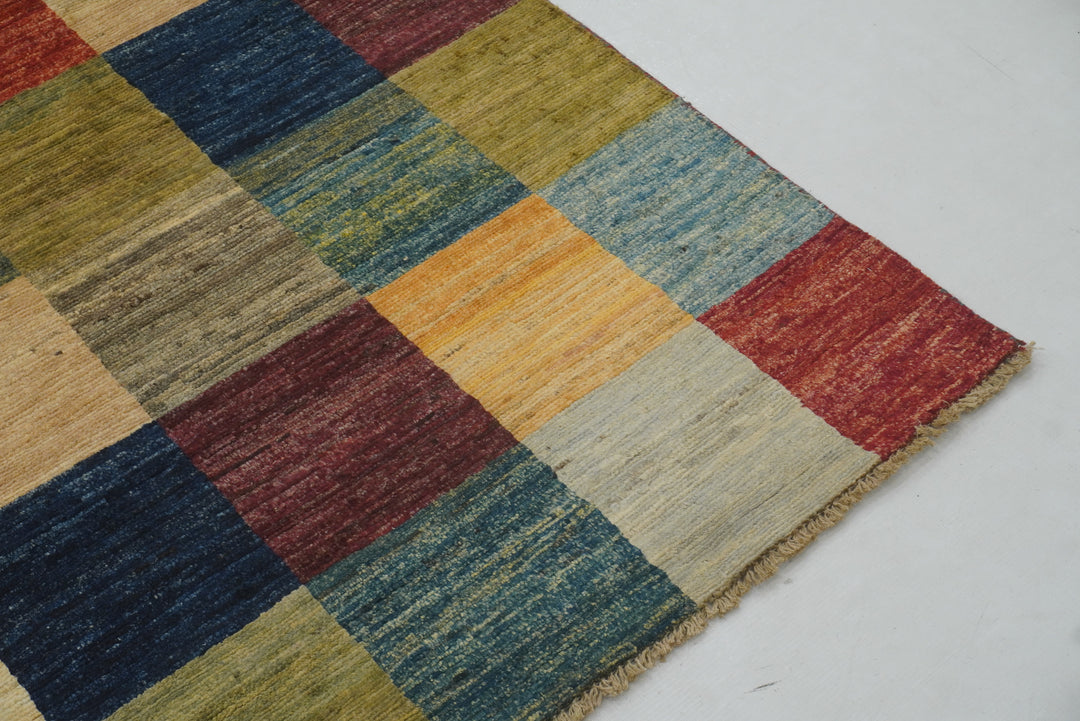 5x8 Checkered Multicolor Gabbeh hand knotted Rug