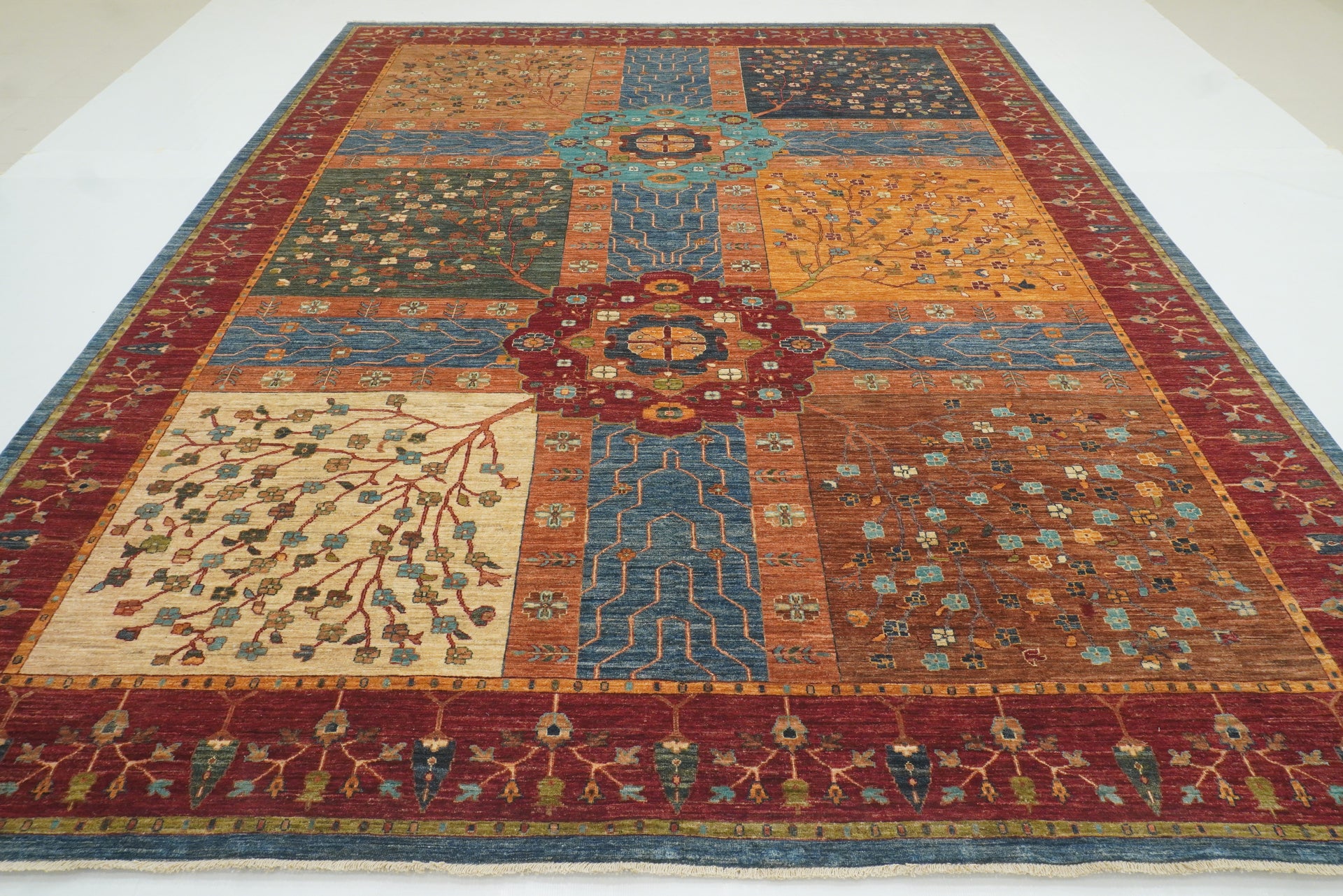 10x13 Afghan Bakhtiari Multicolor Hand-Knotted Oriental Rug - Yildiz Rugs