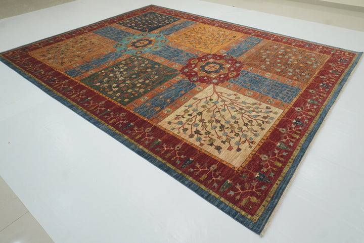 10x13 Afghan Bakhtiari Multicolor Hand-Knotted Oriental Rug - Yildiz Rugs