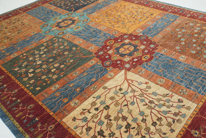 10x13 Afghan Bakhtiari Multicolor Hand-Knotted Oriental Rug - Yildiz Rugs
