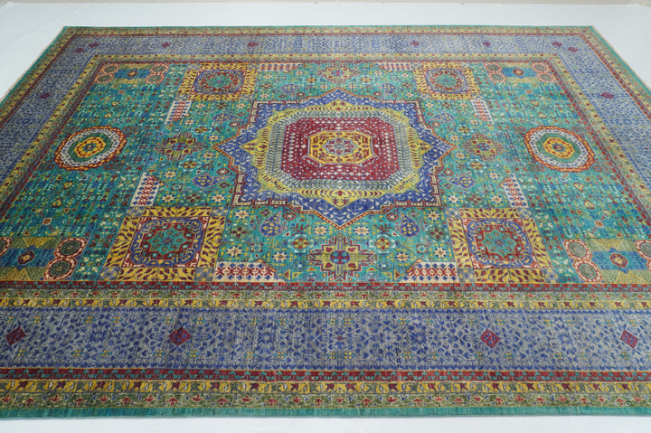 8x12 Turquoise Blue Mamluk Fine Hand Knotted Turkish Medallion Rug - Yildiz Rugs