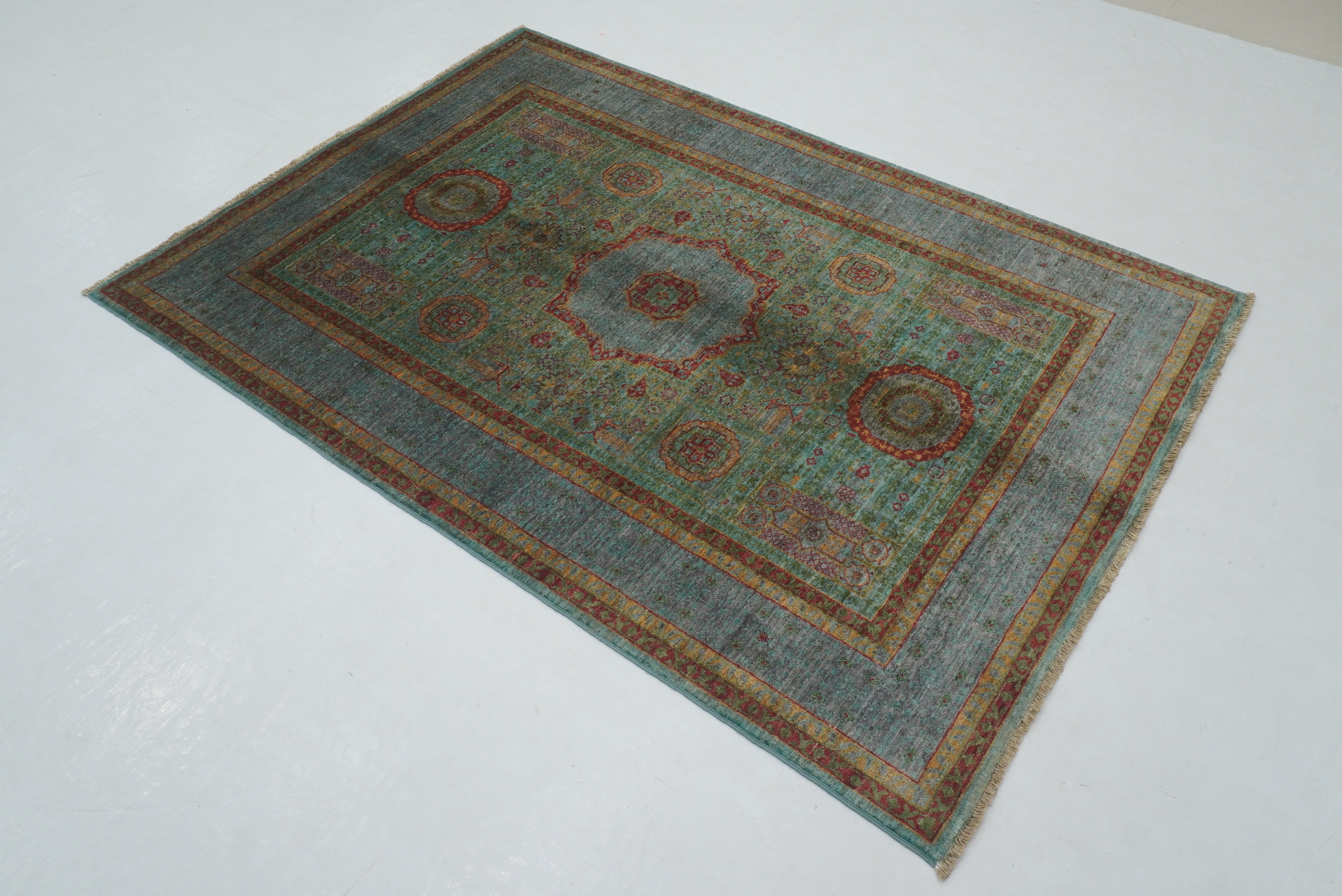 4x6 Blue Mamluk Turkish Hand Knotted Medallion Rug - Yildiz Rugs