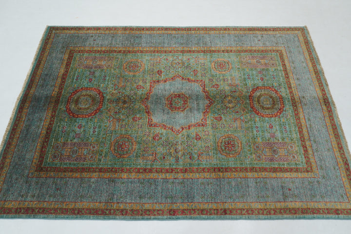 4x6 Blue Mamluk Turkish Hand Knotted Medallion Rug