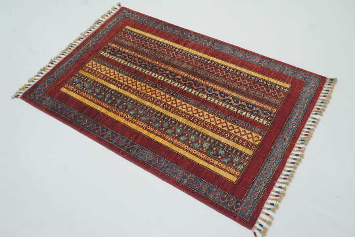 3x4 Red Turkish Style Hand knotted Wool Rug - Yildiz Rugs