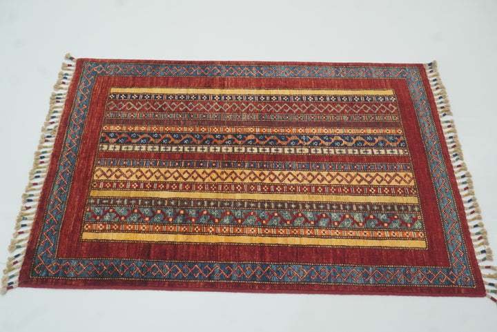 3x4 Red Turkish Style Hand knotted Wool Rug - Yildiz Rugs