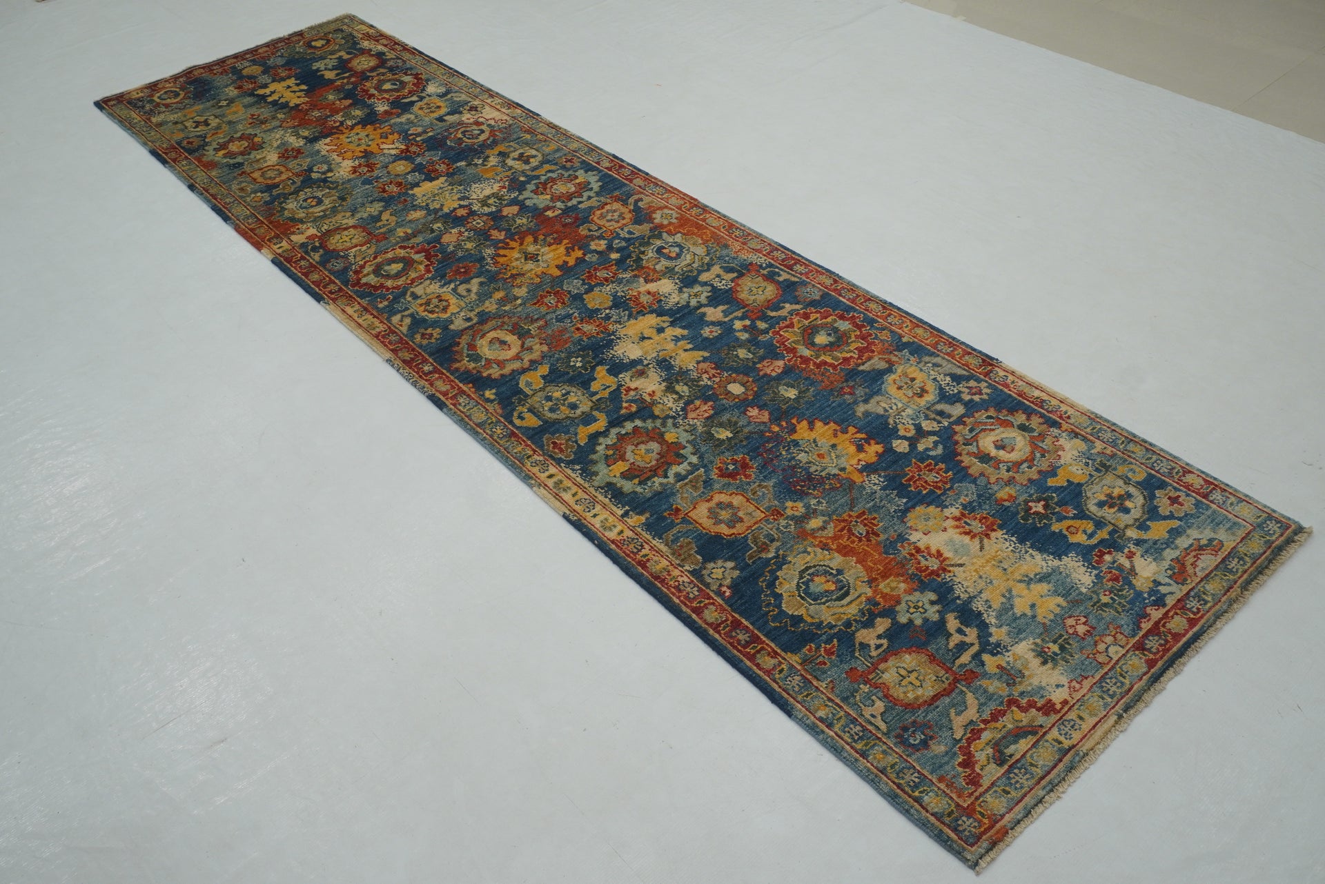 2'9"x9'9" Blue Modern Bidjar Afghan Hand knotted Runner Rug