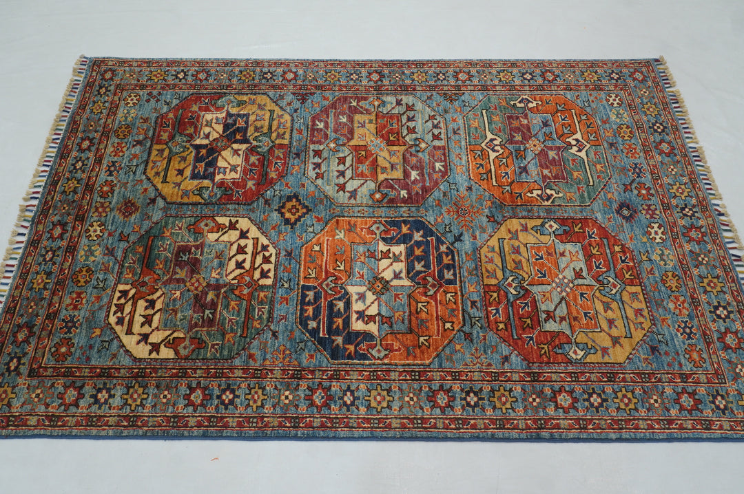 4x6 Blue Afghan Ersari Turkmen hand knotted Oriental Rug