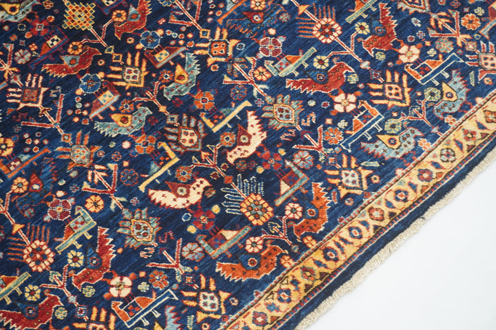 6x9 Navy Blue Bird Tribal Super Fine Afghan Hand Knotted Oriental Rug