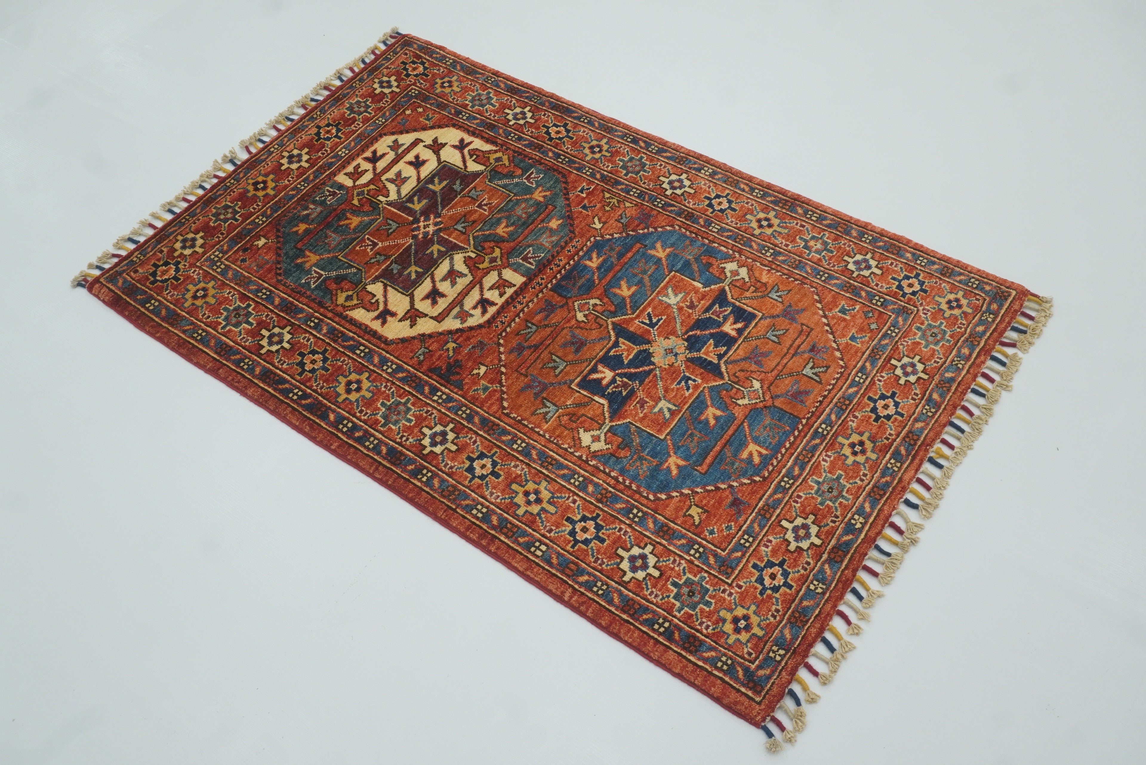 3x4 Red Ersari Hand Knotted Afghan Wool Oriental Rug - Yildiz Rugs