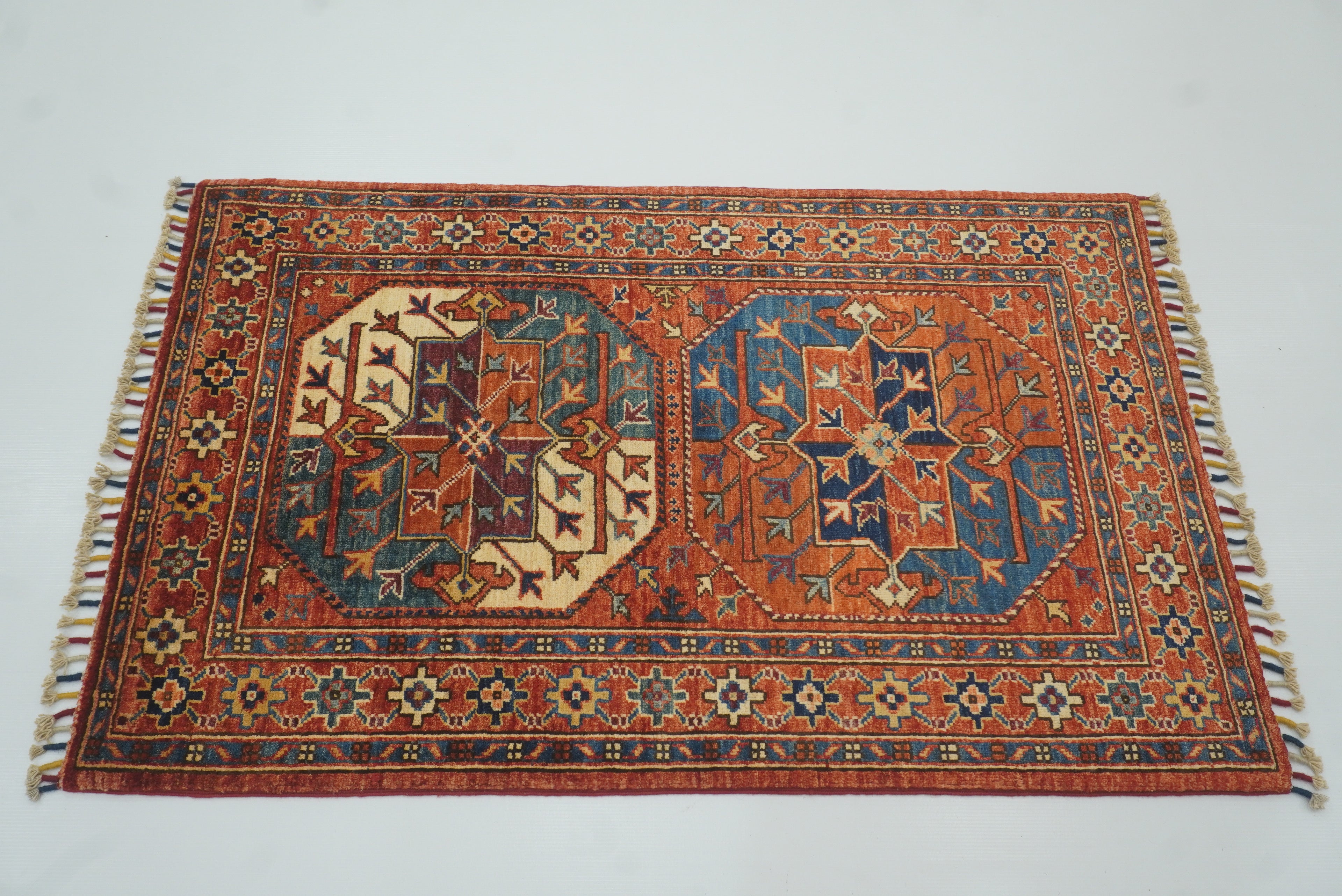 3x4 Red Ersari Hand Knotted Afghan Wool Oriental Rug - Yildiz Rugs