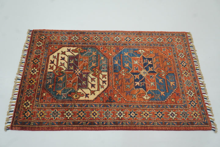 3x4 Red Ersari Hand Knotted Afghan Wool Oriental Rug - Yildiz Rugs