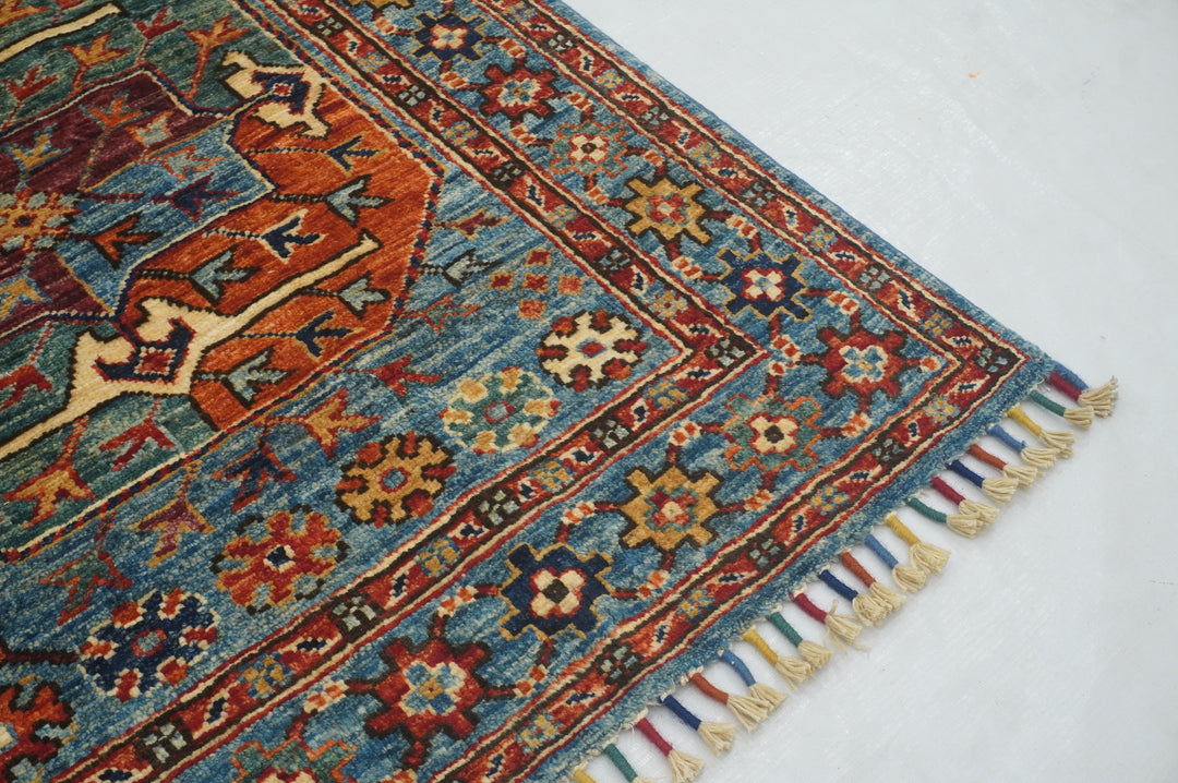 4x6 Blue Afghan Ersari Turkmen hand knotted Oriental Rug