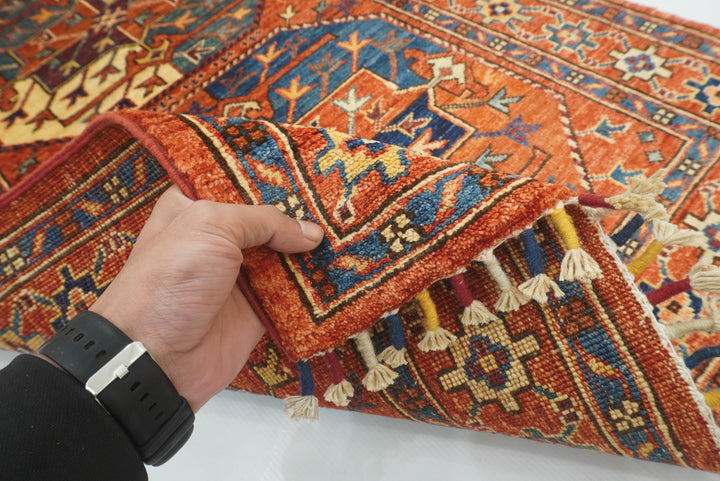 3x4 Red Ersari Hand Knotted Afghan Wool Oriental Rug - Yildiz Rugs
