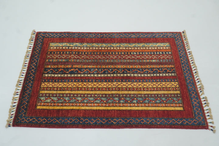 3x4 Red Turkish Style Hand knotted Wool Rug - Yildiz Rugs