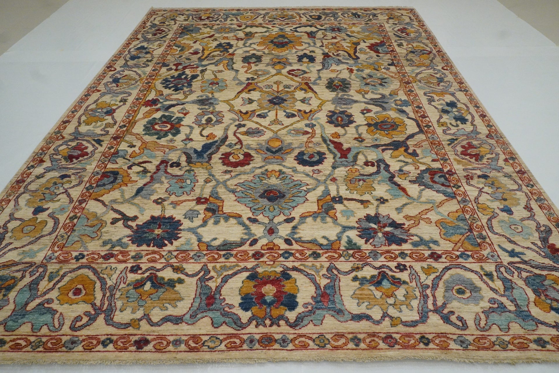 9x12 Beige Oushak Hand-Knotted Afghan Wool Oriental Rug - Yildiz Rugs