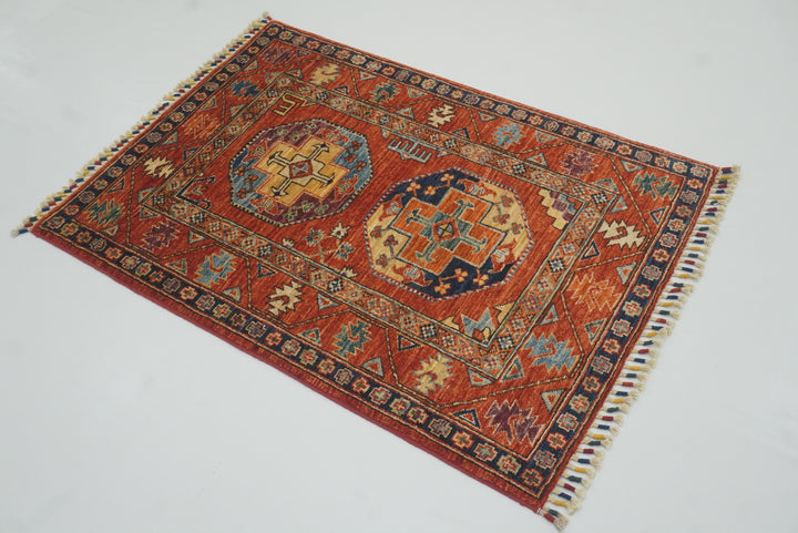 3x4 Red Ersari Hand Knotted Afghan Wool Oriental Rug - Yildiz Rugs
