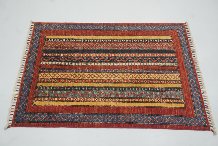 3x4 Red Turkish Style Hand knotted Wool Rug - Yildiz Rugs