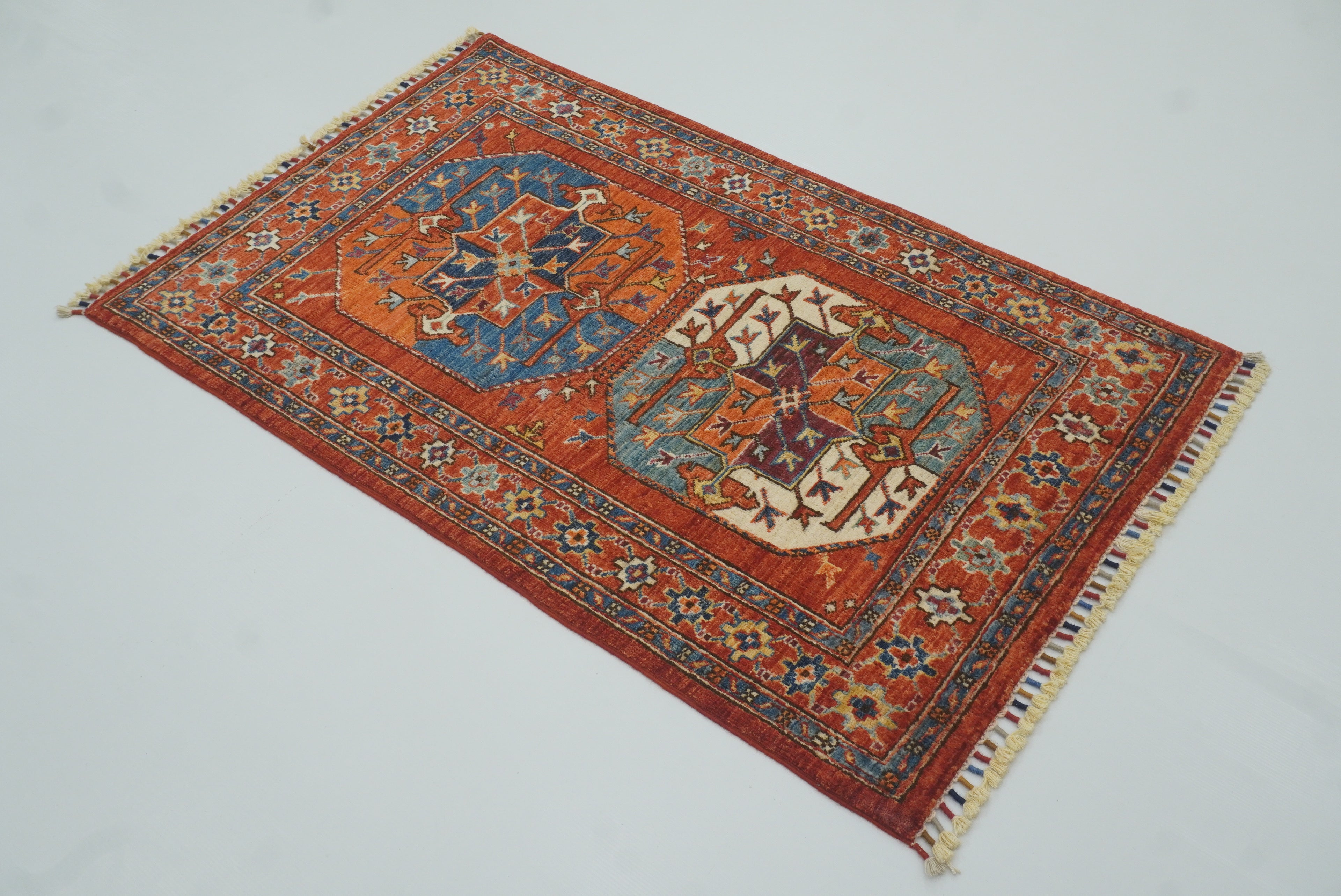 3x4 Red Ersari Hand Knotted Afghan Wool Oriental Rug - Yildiz Rugs