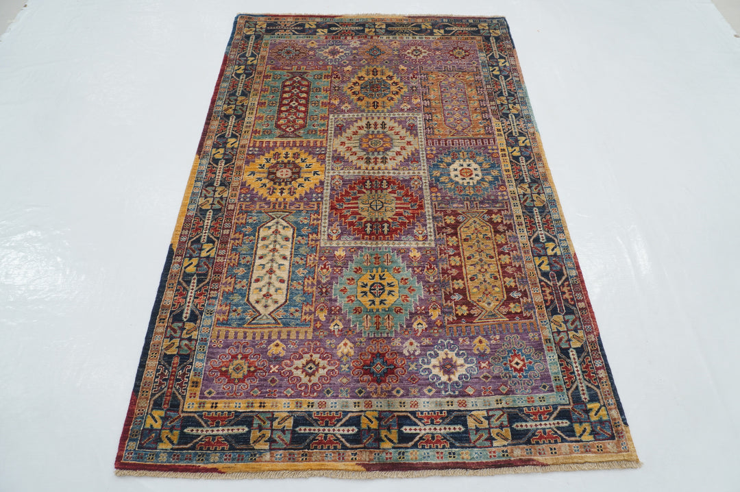 4x6 Purple Baluch Tribal Samarkand Afghan Hand knotted Transitional Rug