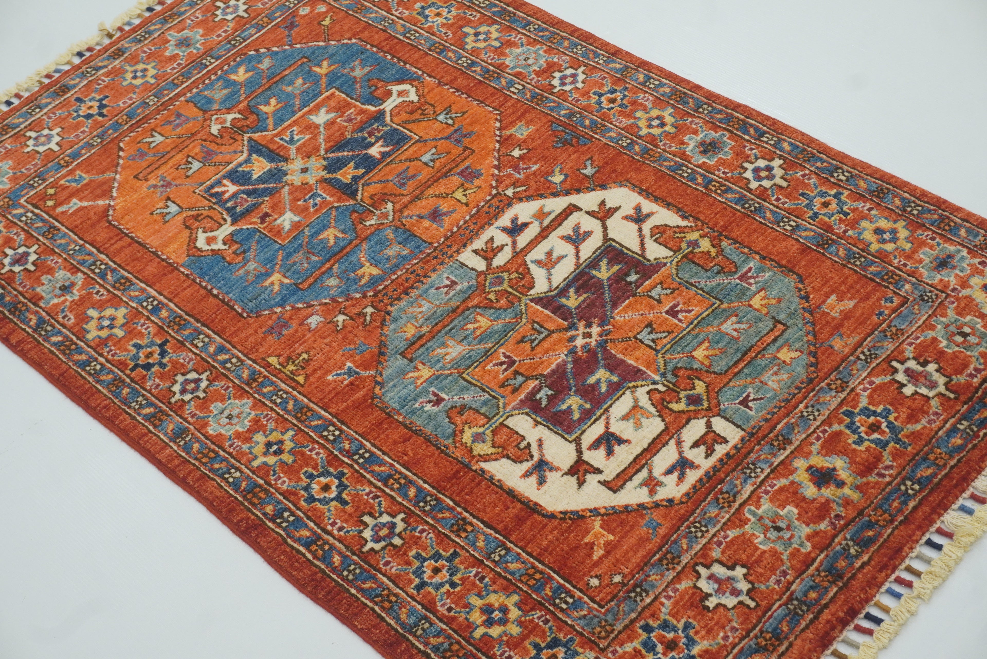 3x4 Red Ersari Hand Knotted Afghan Wool Oriental Rug - Yildiz Rugs