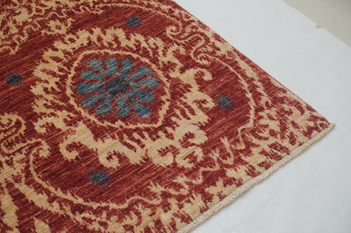 9x12 Red Ikat Afghan Hand knotted Geometric Rug