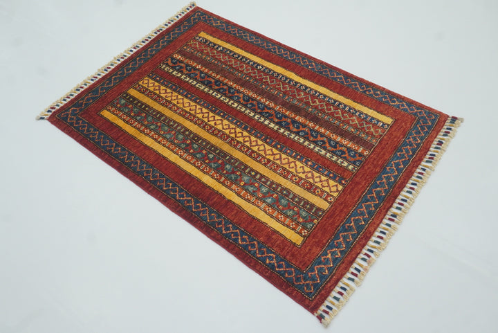 3x4 Red Turkish Style Hand knotted Wool Rug - Yildiz Rugs
