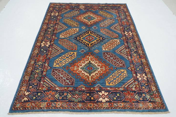 5x7 Blue Kazak Tribal Afghan Hand knotted Wool Oriental Rug