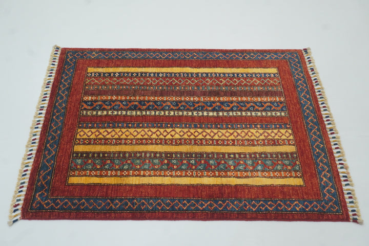 3x4 Red Turkish Style Hand knotted Wool Rug - Yildiz Rugs