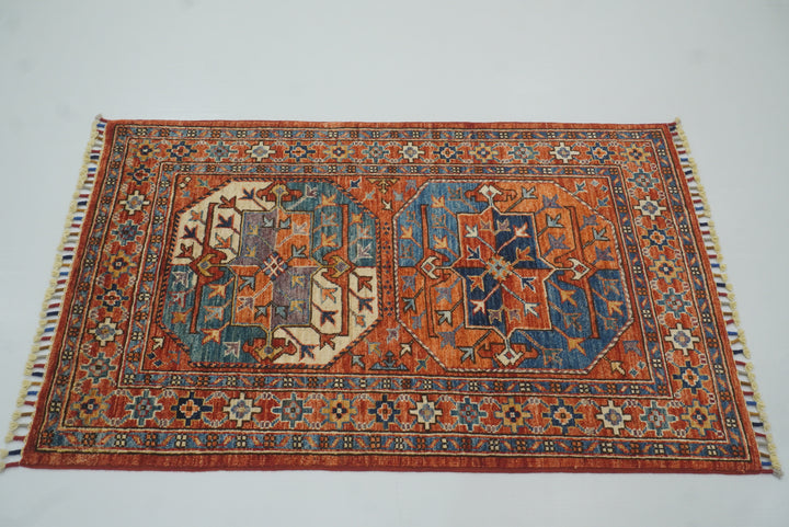 3x4 Red Ersari Hand Knotted Afghan Oriental Rug - Yildiz Rugs