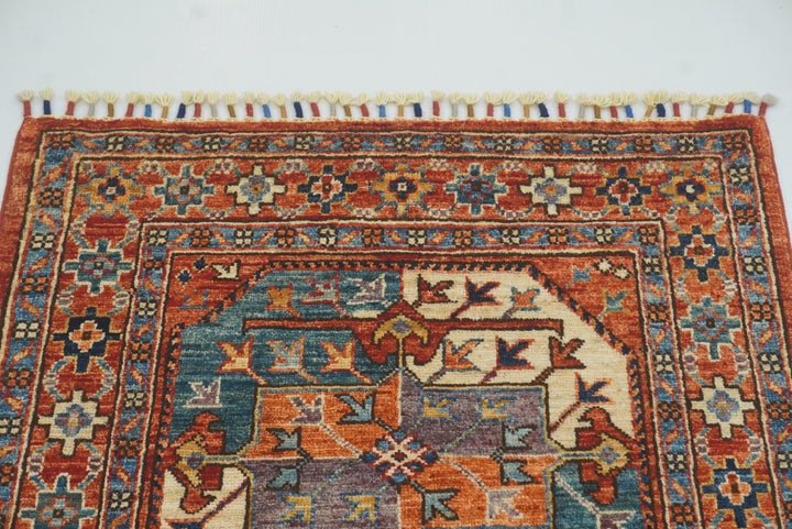 3x4 Red Ersari Hand Knotted Afghan Oriental Rug - Yildiz Rugs