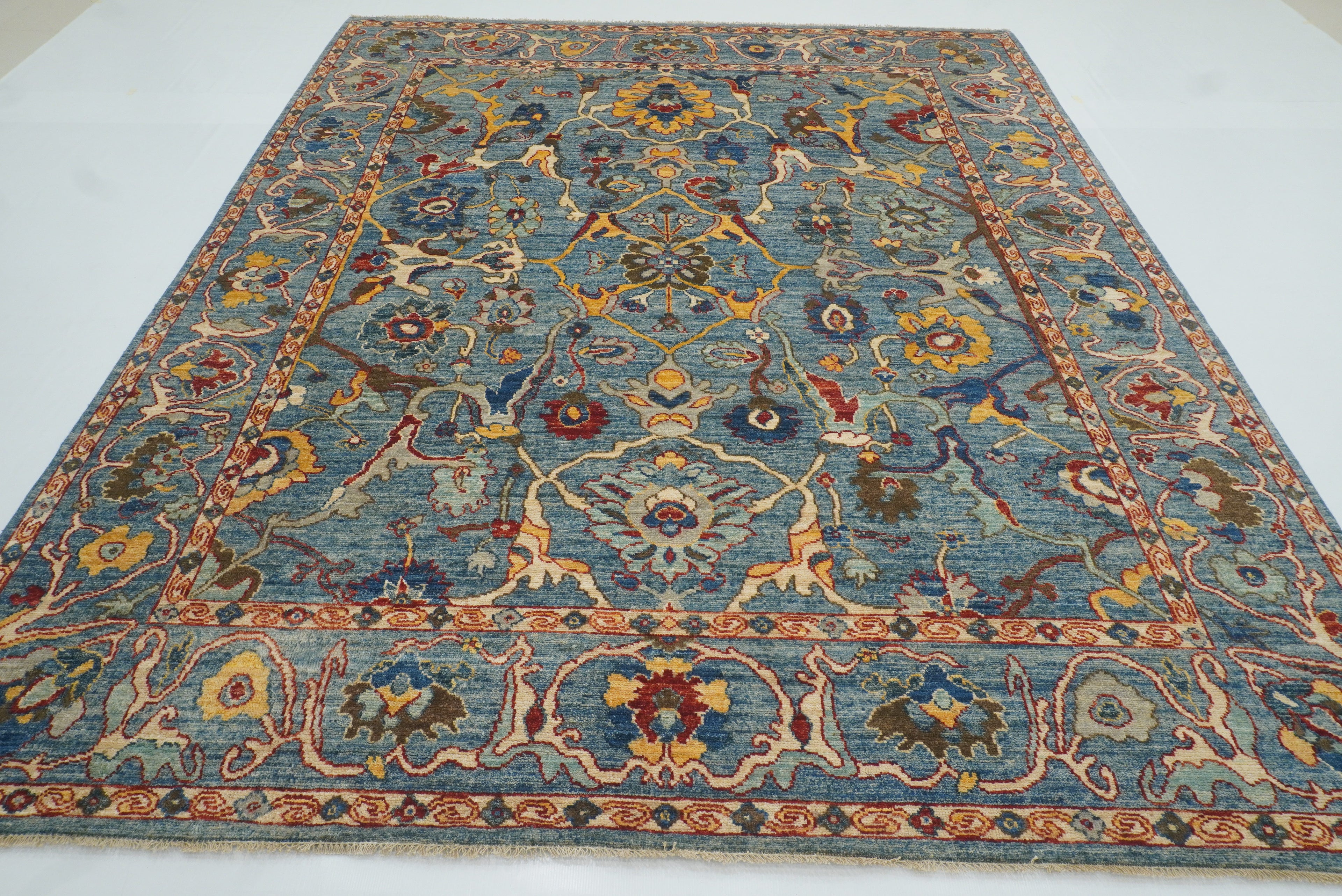8x10 Blue Oushak Hand knotted Wool Oriental Rug - Yildiz Rugs