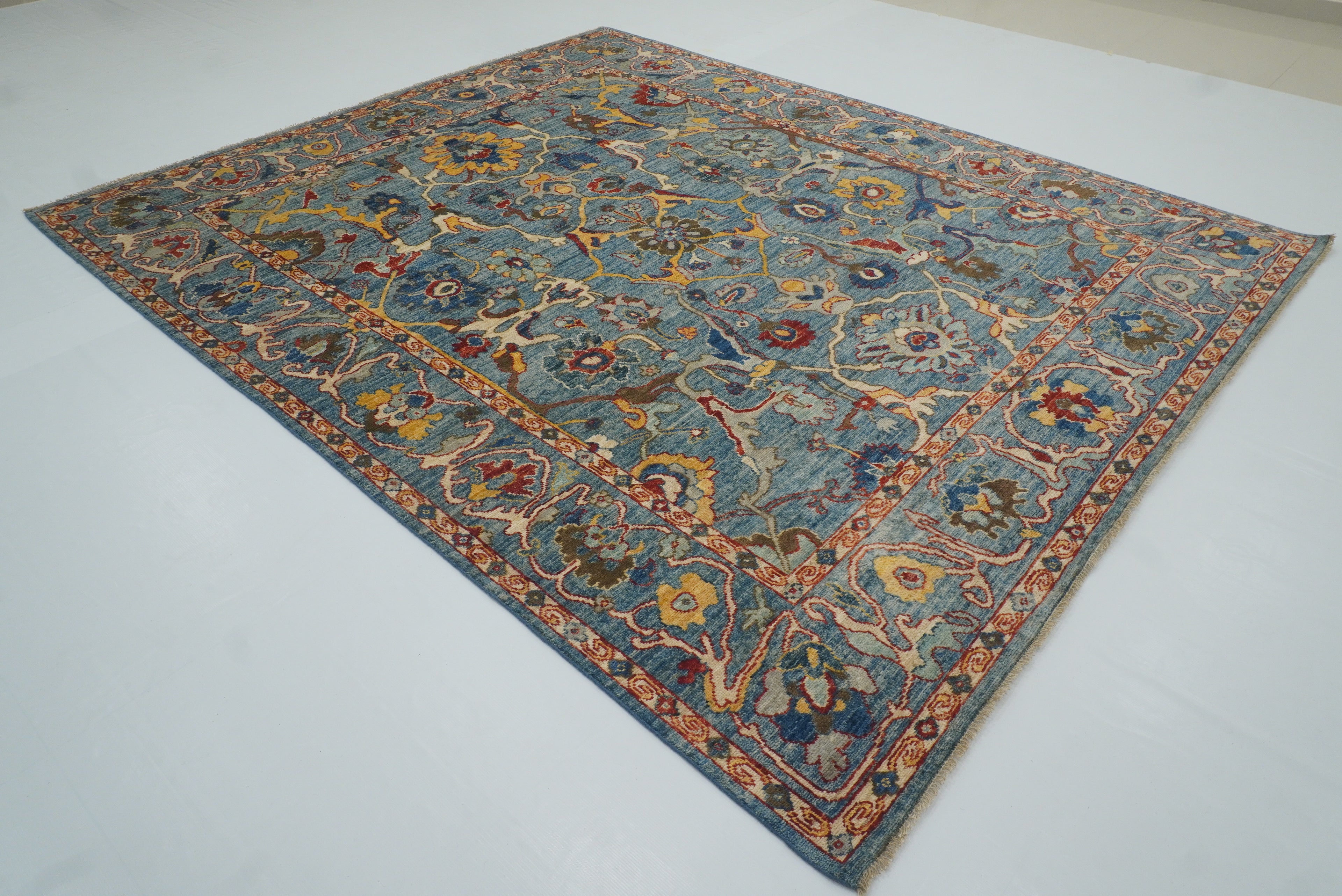 8x10 Blue Oushak Hand knotted Wool Oriental Rug - Yildiz Rugs