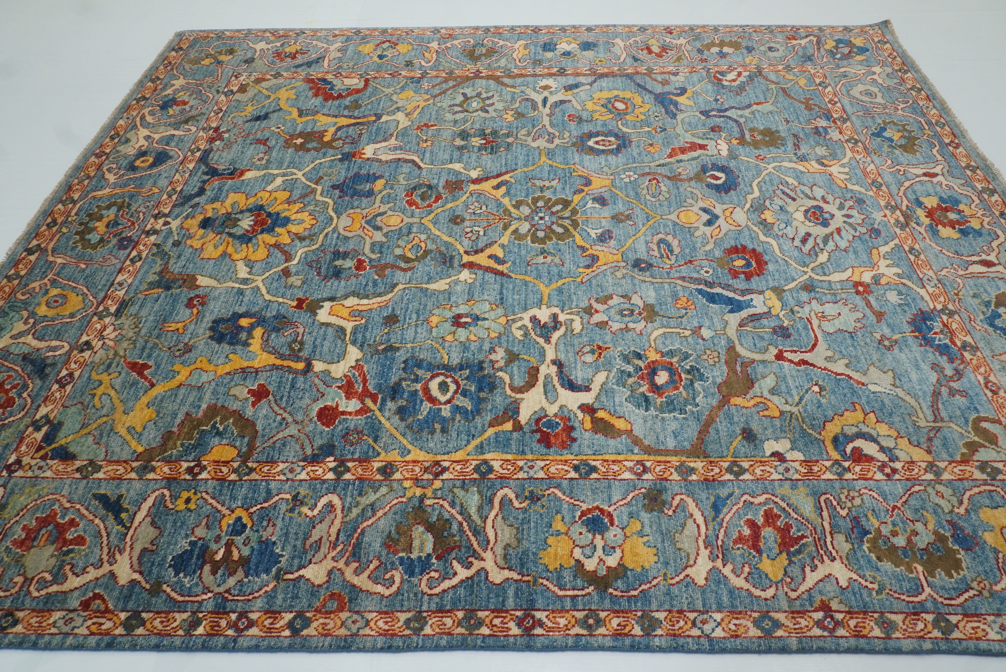 8x10 Blue Oushak Hand knotted Wool Oriental Rug - Yildiz Rugs