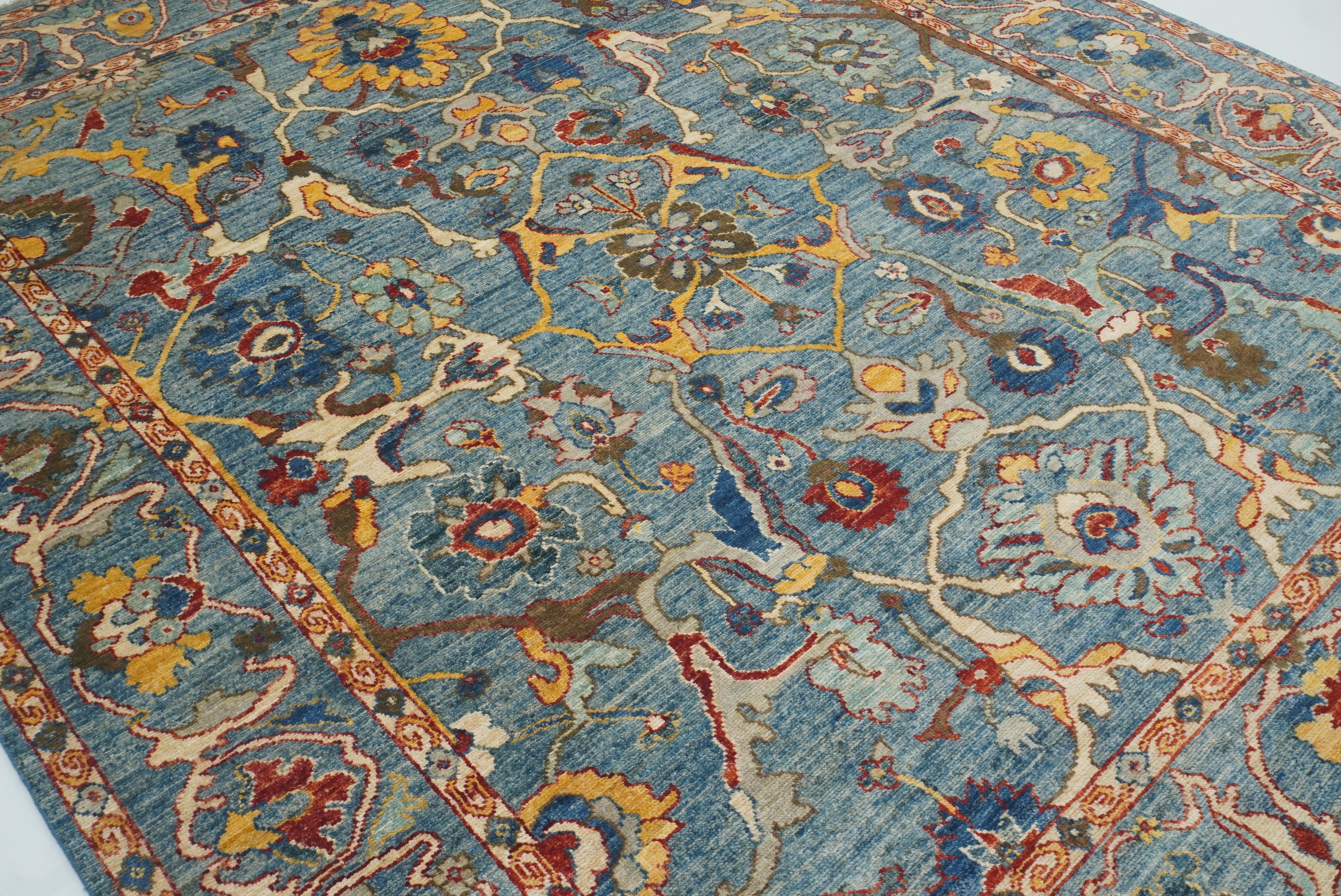 8x10 Blue Oushak Hand knotted Wool Oriental Rug - Yildiz Rugs
