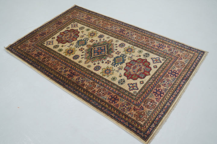 3x5 Beige Afghan Kazak Hand knotted Rug - Yildiz Rugs