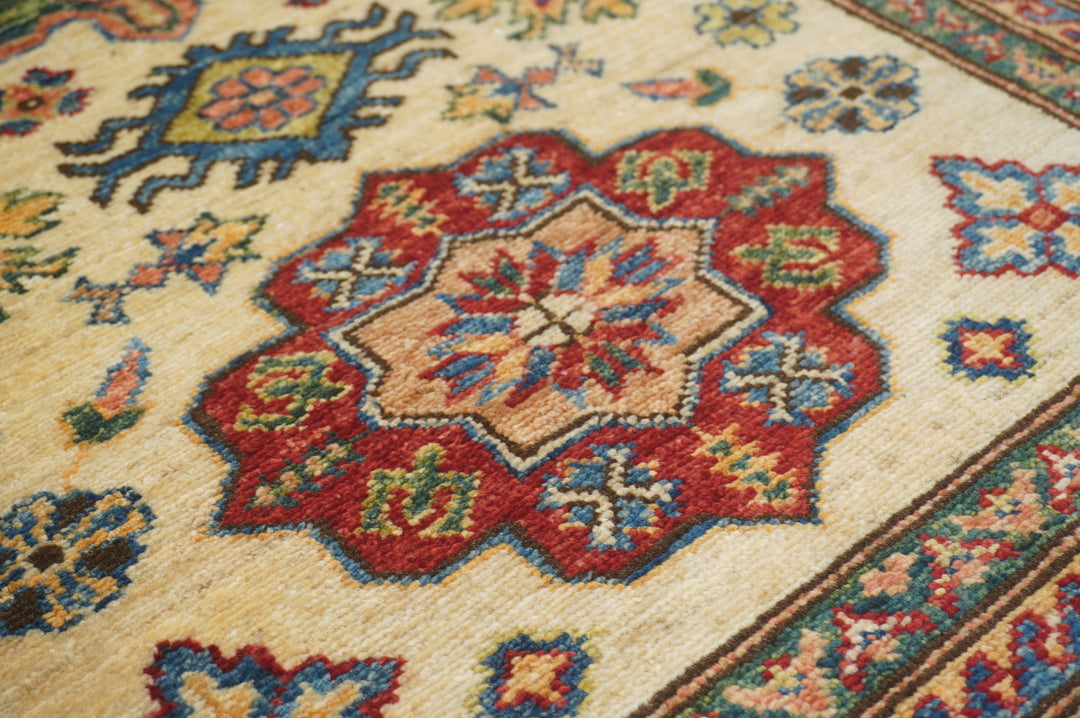 3x5 Beige Afghan Kazak Hand knotted Rug - Yildiz Rugs