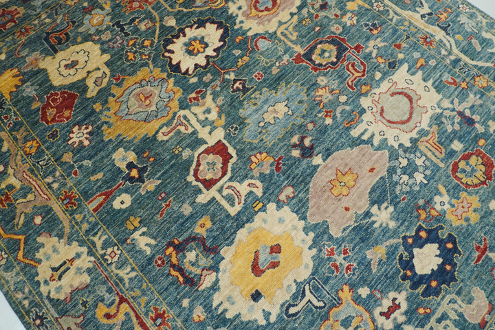 9x12 Teal Blue Oushak Hand-Knotted Turkish Rug - Yildiz Rugs