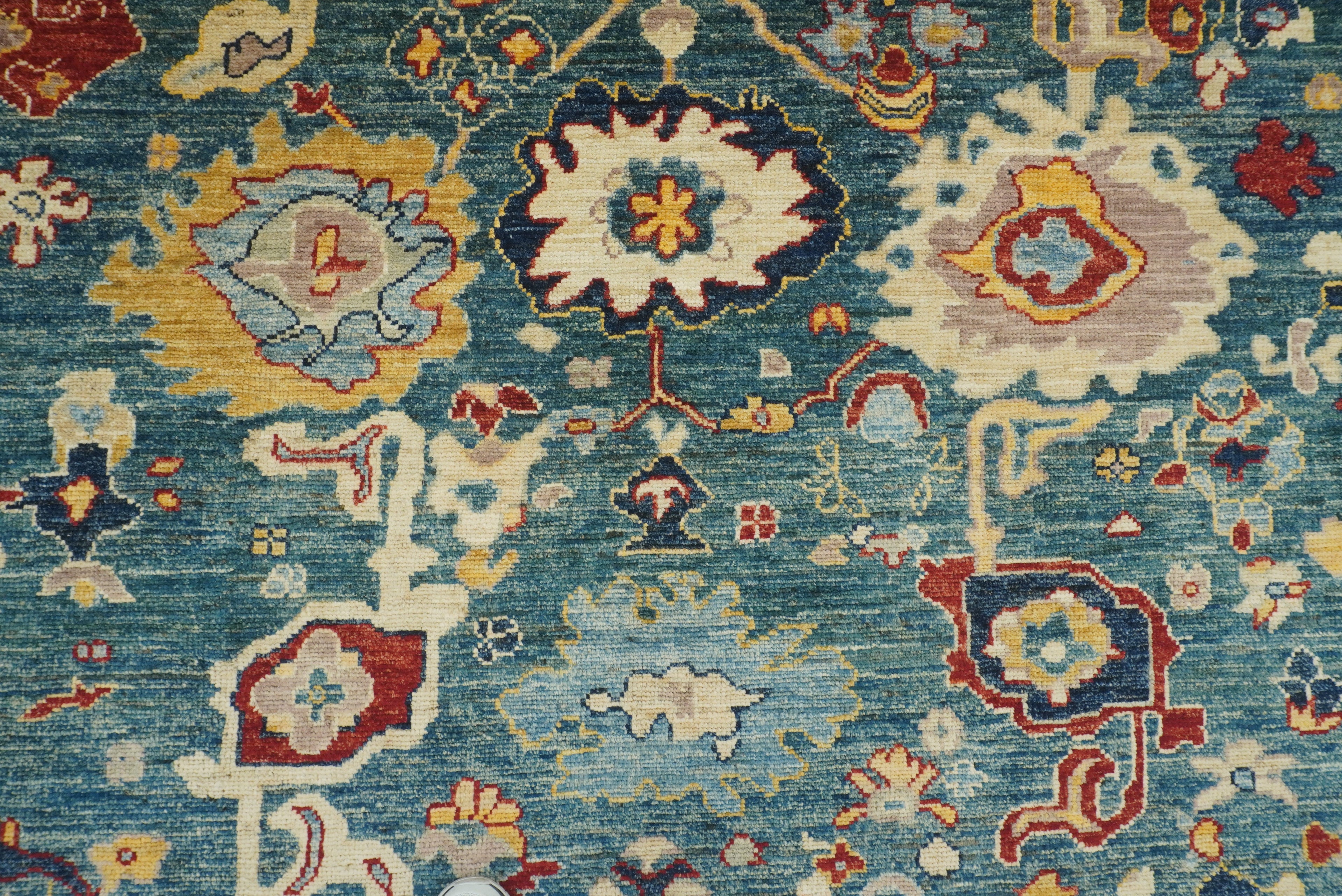 9x12 Teal Blue Oushak Hand-Knotted Turkish Rug - Yildiz Rugs