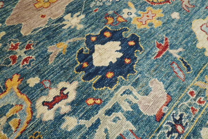 9x12 Teal Blue Oushak Hand-Knotted Turkish Rug - Yildiz Rugs