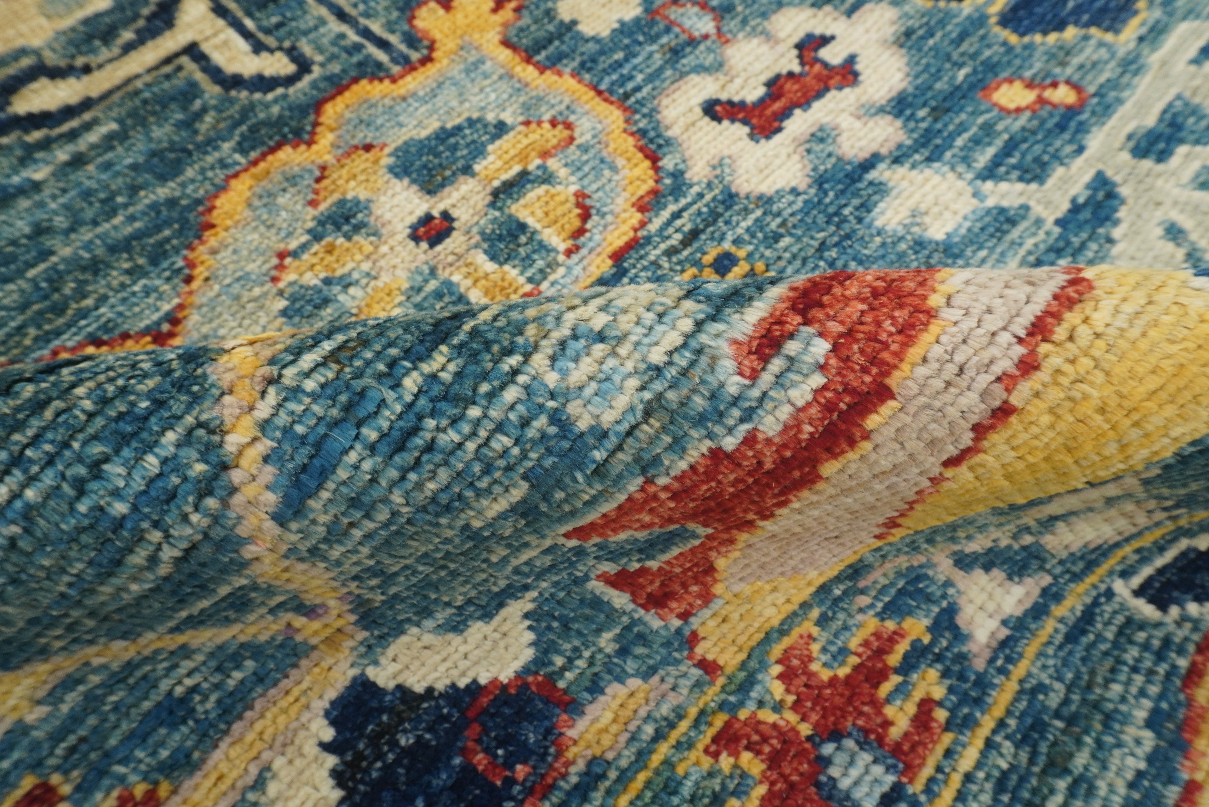 9x12 Teal Blue Oushak Hand-Knotted Turkish Rug - Yildiz Rugs