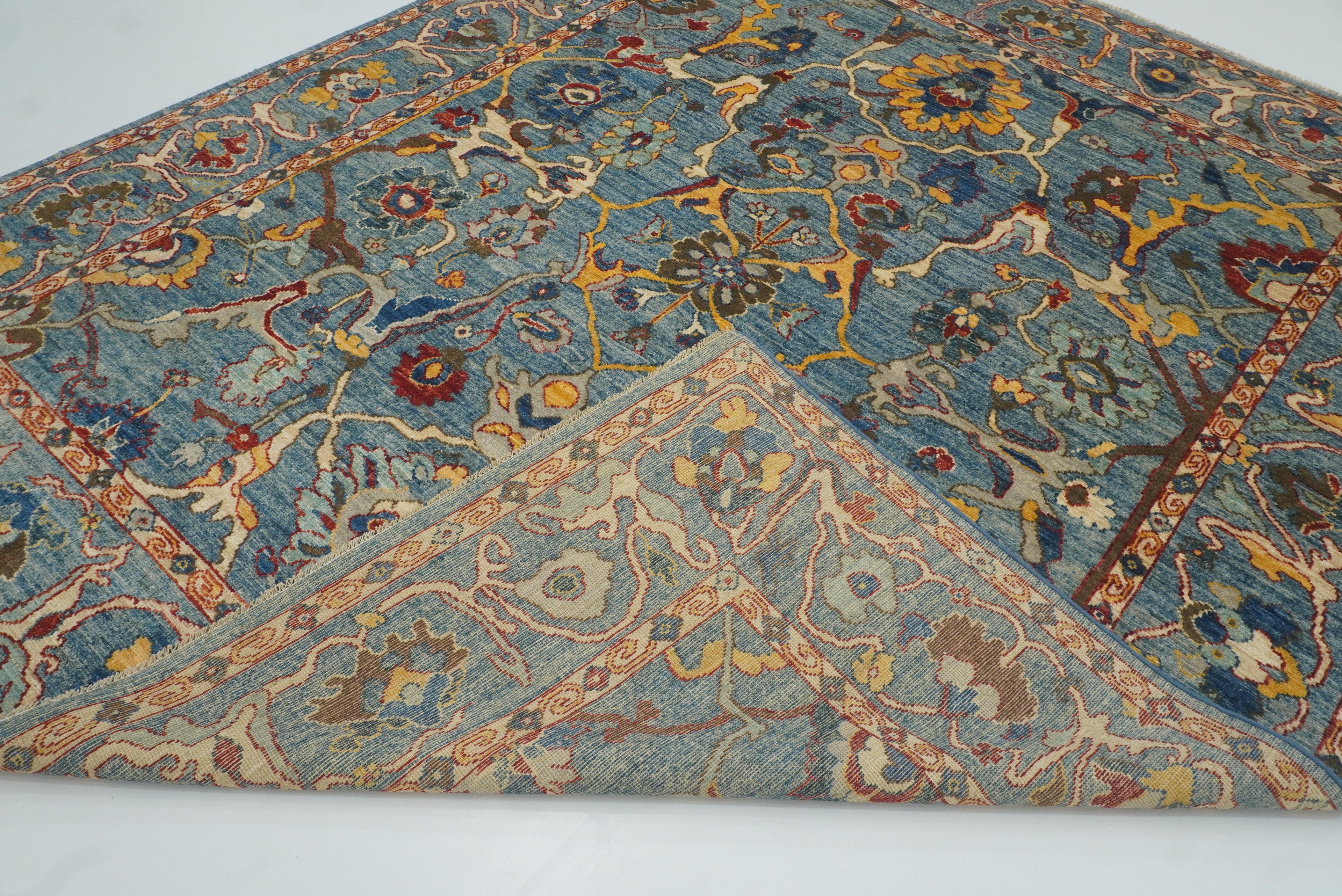 8x10 Blue Oushak Hand knotted Wool Oriental Rug - Yildiz Rugs